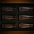 The Discovery Set - Close-up of all six lotions in box